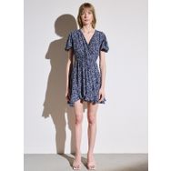 Brooks Brothers BBSP23FDR008 Lacivert Beyaz Düz V Yaka Mini Kadın Elbise