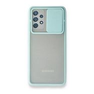 BSSM Samsung Galaxy A32 Palm Buzlu Kamera Sürgülü Silikon Turkuaz Kılıf