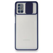 BSSM Samsung Galaxy M51 Palm Buzlu Kamera Sürgülü Silikon Lacivert Kılıf