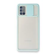 BSSM Samsung Galaxy M51 Palm Buzlu Kamera Sürgülü Silikon Turkuaz Kılıf