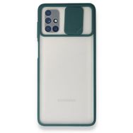BSSM Samsung Galaxy M51 Palm Buzlu Kamera Sürgülü Silikon Yeşil Kılıf