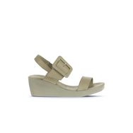 Bueno Shoes 01WA0400 Haki Deri Kadın Dolgu Topuklu Sandalet