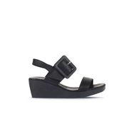 Bueno Shoes 01WA0400 Siyah Deri Kadın Dolgu Topuklu Sandalet