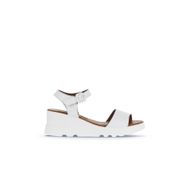 Bueno Shoes 01WA0507 Beyaz Deri Kadın Dolgu Topuklu Sandalet