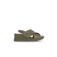 Bueno Shoes 01WA0508 Haki Deri Dolgu Topuklu Kadın Sandalet