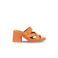 Bueno Shoes 01WA1701 Turuncu Deri Kadın Topuklu Terlik