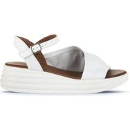Bueno Shoes 01WA2402 Beyaz Deri Kadın Dolgu Topuklu Sandalet