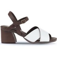 Bueno Shoes 01WA3500 Beyaz Kahve Deri Kadın Topuklu Sandalet