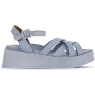 Bueno Shoes 01WA4301 Mavi Deri Kadın Dolgu Topuklu Sandalet
