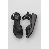 Bueno Shoes 01WL3303 Siyah Deri Kadın Dolgu Topuklu Sandalet