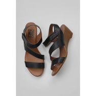 Bueno Shoes 01WN3720 Siyah Deri Kadın Dolgu Topuklu Sandalet