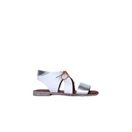 Bueno Shoes 01WQ2000 Gümüş Beyaz Deri Kadın Düz Sandalet