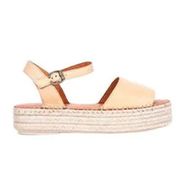 Bueno Shoes 01WQ3515 Bej Deri Kadın Dolgu Topuklu Sandalet