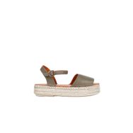 Bueno Shoes 01WQ3515 Yeşil Deri Kadın Dolgu Topuklu Espadril Sandalet