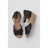 Bueno Shoes 01WS11102 Siyah Deri Dolgu Topuklu Espadril Kadın Sandalet