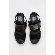 Bueno Shoes 01WS5200 Siyah Kurşun Sole Deri Kadın Dolgu Topuklu Sandalet