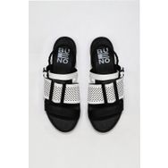 Bueno Shoes 01WU3010 Siyah Beyaz Deri Kadın Düz Sandalet