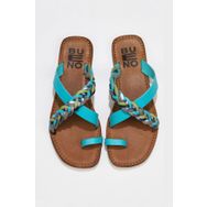 Bueno Shoes 01WU3419 Turkuaz Multi Deri Kadın Parmak Arası Terlik