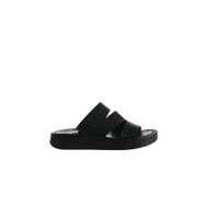 Bueno Shoes 01WU4629 Siyah Deri Kadın Dolgu Topuklu Terlik