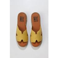 Bueno Shoes 01WU5105 Sarı Deri Dolgu Topuklu Espadril Kadın Terlik