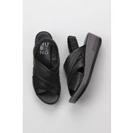 Bueno Shoes 01WU5700 Siyah Deri Kadın Dolgu Topuklu Sandalet