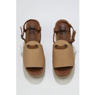 Bueno Shoes 01WU6103 Bej Kahve Deri Kadın Dolgu Topuklu Espadril Sandalet