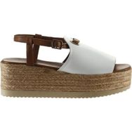Bueno Shoes 01WU6103 Beyaz Kahve Deri Kadın Dolgu Topuklu Espadril Sandalet