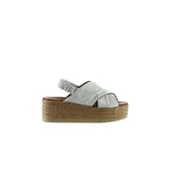 Bueno Shoes 01WU6105 Beyaz Deri Kadın Dolgu Topuklu Espadril Sandalet