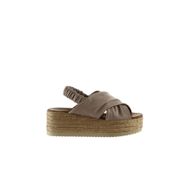 Bueno Shoes 01WU6105 Gri Deri Kadın Dolgu Topuklu Espadril Sandalet