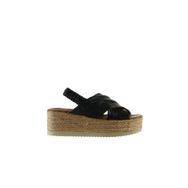 Bueno Shoes 01WU6105 Siyah Deri Kadın Dolgu Topuklu Sandalet