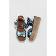 Bueno Shoes 01wu6116 Mavi Parlak Deri Dolgu Topuklu Kadın Sandalet
