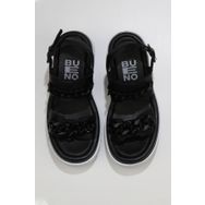 Bueno Shoes 01wu7300 Siyah Deri Kadın Dolgu Topuklu Sandalet