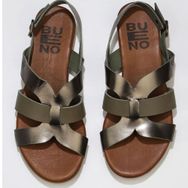 Bueno Shoes 01WU7422 Haki Parlak Deri Kadın Düz Sandalet