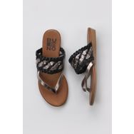 Bueno Shoes 01WU7448 Gri Siyah Parlak Deri Kadın Parmak Arası Terlik