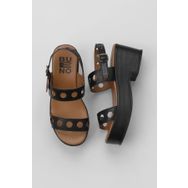Bueno Shoes 01WU8105 Siyah Kahverengi Deri Kadın Dolgu Topuklu Sandalet