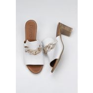 Bueno Shoes 01WU9502 Beyaz Deri Kadın Topuklu Terlik