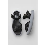 Bueno Shoes 01WY1009 Siyah Mavi Deri Kadın Dolgu Topuklu Sandalet