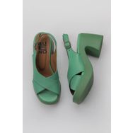 Bueno Shoes 01WY12202 Koyu Yeşil Deri Kadın Dolgu Topuklu Ayakkabı