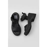 Bueno Shoes 01WY12600 Siyah Deri Kadın Dolgu Topuklu Sandalet