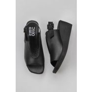Bueno Shoes 01WY2405 Siyah Deri Kadın Dolgu Topuklu Sandalet