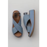 Bueno Shoes 01WY5703 Mavi Deri Kadın Dolgu Topuklu Sandalet