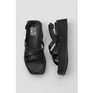 Bueno Shoes 01WY5904 Siyah Deri Kadın Dolgu Topuklu Sandalet