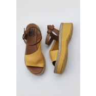 Bueno Shoes 01WY8201 Sarı Kahve Deri Kadın Dolgu Topuklu Ayakkabı