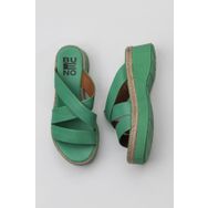 Bueno Shoes 01WY8202 Yeşil Koyu Deri Kadın Dolgu Topuklu Terlik