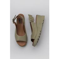 Bueno Shoes 01WY8600 Haki Deri Kadın Dolgu Topuklu Sandalet