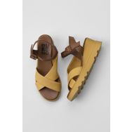 Bueno Shoes 01WY8601 Sarı Kahve Deri Kadın Dolgu Topuklu Sandalet
