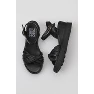 Bueno Shoes 01WY8609 Siyah Deri Kadın Dolgu Topuklu Sandalet