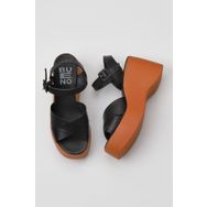 Bueno Shoes 01WY9001 Siyah Turuncu Deri Dolgu Kadın Topuklu Sandalet