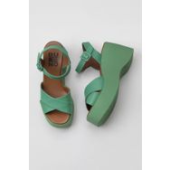Bueno Shoes 01WY9001 Yeşil Koyu Deri Kadın Dolgu Topuklu Sandalet