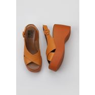 Bueno Shoes 01WY9007 Turuncu Deri Kadın Dolgu Topuklu Sandalet